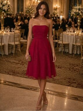 After Six Strapless A-Line Dress in Burgundy Red